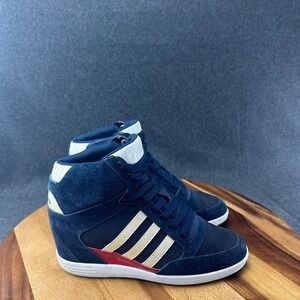 Adidas NEO Super Wedge Navy Blue Suede Hidden Heel Sneakers F38074 Womens 8